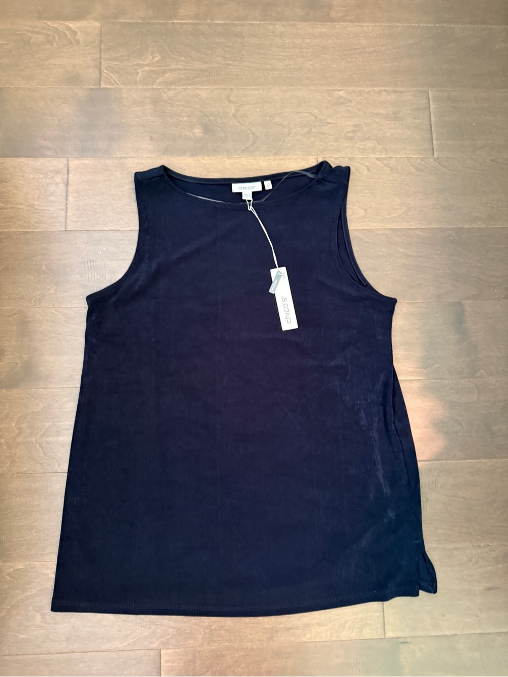 NWT Chico's Travelers Side Slit  India Ink Navy Blue Sleeveless Tank Top Sz 12